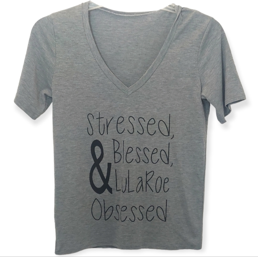Graphic Tee Shirt Top Size Small Short Sleeve Stressed Blessed & Lularoe